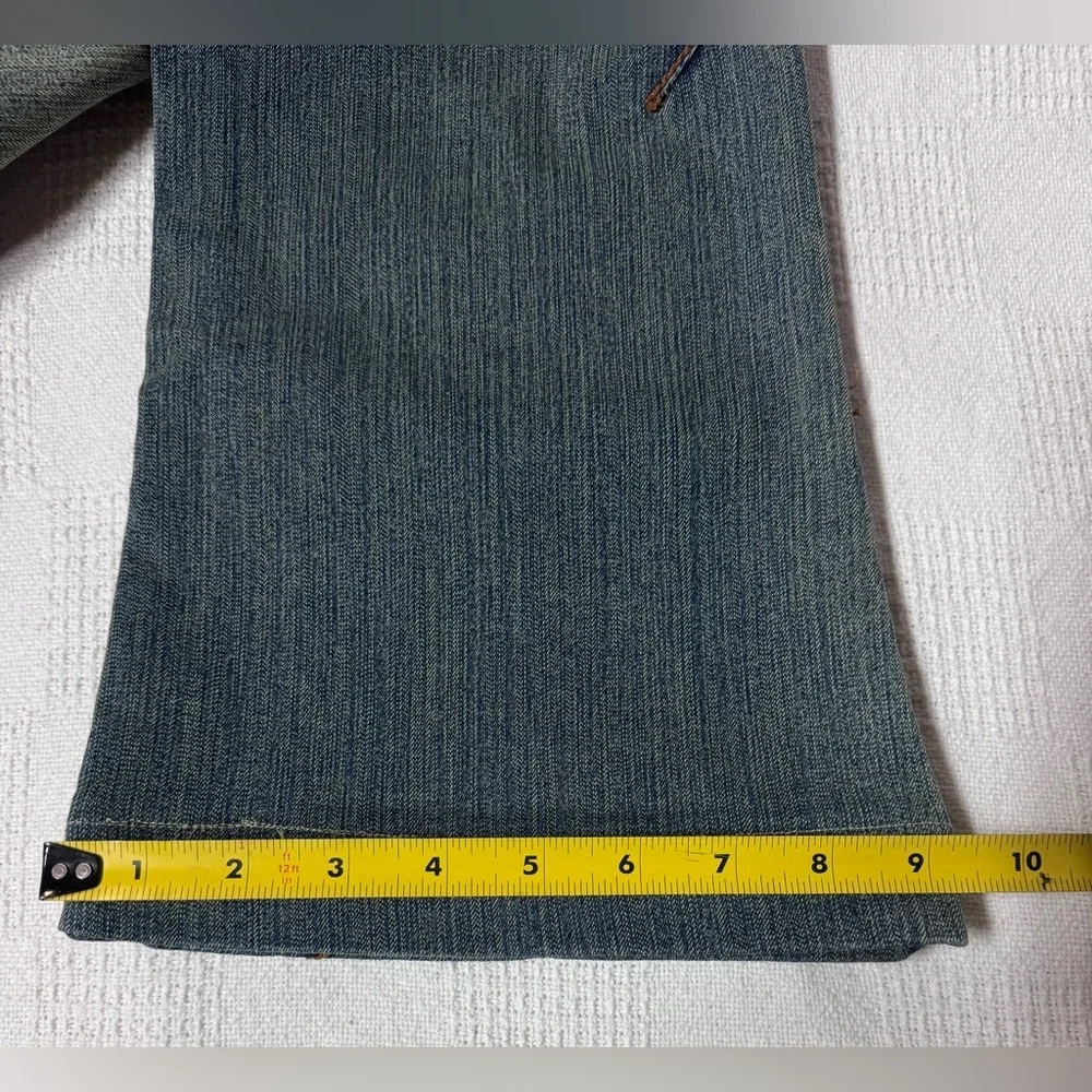 Y2K Jou Jou Gray Wide-Leg Jeans with Brown Zigzag Embroidery
